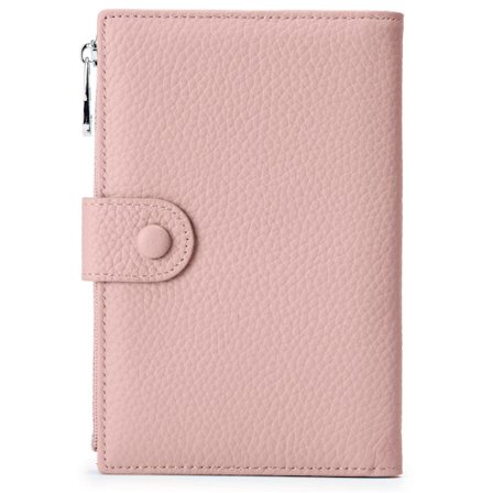 Slank Pas-pung til Kvinder, Læder RFID-blokering Rejseholder med Lynlåslomme til Mønter og SIM-kortpladser, Kompakt Damepas