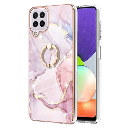 Marble Mønstret Cover med Ring Holder til Samsung Galaxy A22 4G / M32 - Rose Guld Marmor Haze