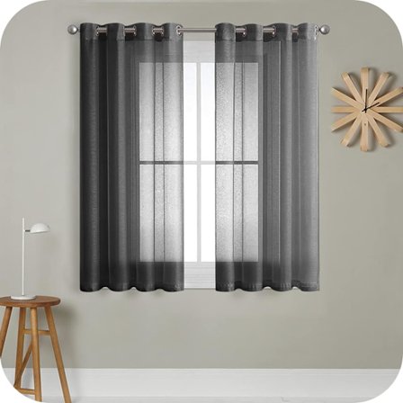 2 stk svarte gjennomsiktige voile gardiner 140x250 cm med løkker Semi-She