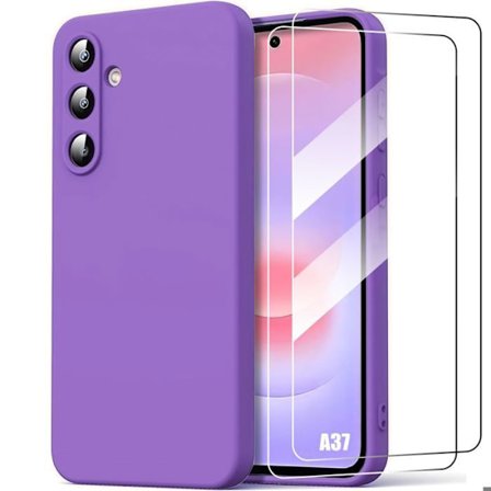 Cover til Samsung Galaxy A37 5G, Silikone Liquid Stødabsorberende Anti-Ridser Lilla - 2 Tempered Glass