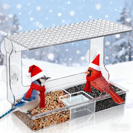 Utendørs fuglemater i vindusstil, utstyrt med en sterk sugekopp, akryl transparent fuglemater i vindusstil for fugletitting.