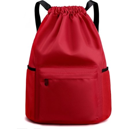 Rygsæk, træningstaske, vandtæt snøre sport rygsæk med våd/tør rumdeler, sportsrygsæk til mænd og kvinder, rød-16.5in