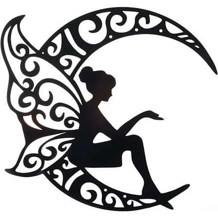 Silhuettstaty av älva i metall, väggdekoration, dekoration av älva i stål, älvahantverk