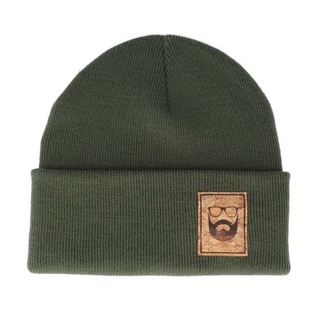 Bearded Man - Grön cuff Beanie - Logo Patch Olive Green Beanie @ Hatstore