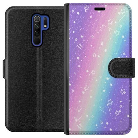 Kompatibel Tegnebogsetui til Xiaomi Redmi 9 Rainbow-farvet pastelbaggrund med hvide stjerner og glitrende prikker i blød overgang
