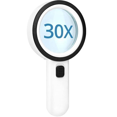 Forstørrelsesglas med 12 LED-lys, 30x håndholdt forstørrelsesglas, læseforstørrelsesglas med lys, til læsning, håndværk, juvelerer