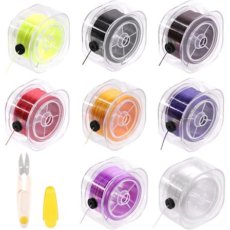 8 ruller med 0,8 mm 90-meters elastisk snor, 8 farger, for å lage smykker, armbånd, halskjeder og perler.