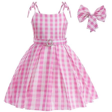 2-13 år Jenter Barn Barbie-film Margot Robbie Cosplay-kostyme Rosa Hvit rutete kjole Bursdagsfest Fancy Dress-antrekk