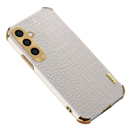 SKALO Samsung S23 FE Krokotiili Kultainen Reuna Kuori - Valkoine White