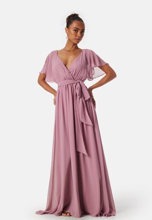 Goddiva Flutter Chiffon Maxi Dress Pink M (UK12)