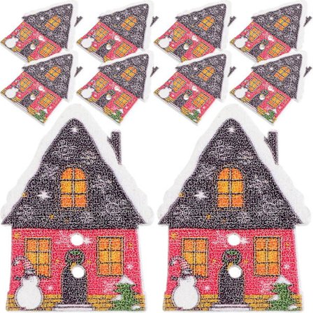 Paket med jul knappar trä knappar jul hus knappar dubbla hål knappar (3.2X2 cm, flerfärgad)