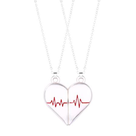 Two Souls One Heart Pendant Halsband för par 2st för Creative Magnet Couples Halsband Sweater Chain Kit Silver