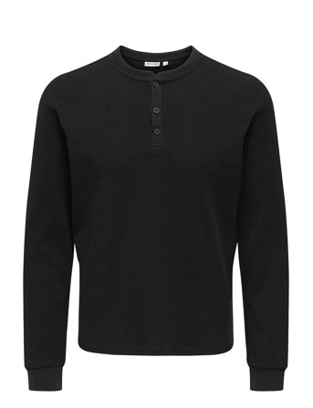 ONLY & SONS Onstobie Reg Ls Henley Tee Noos - Black - XS
