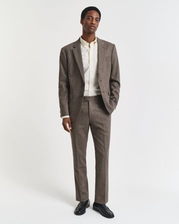 GANT Herren Slim Fit Herringbone Anzughose aus Flanell (52) Braun Beige