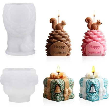 stk Silikone Lysform, 3D Gaveæske, Lysform og Silikoneform, Egern, DIY Lysform til Jul, Dekoration og