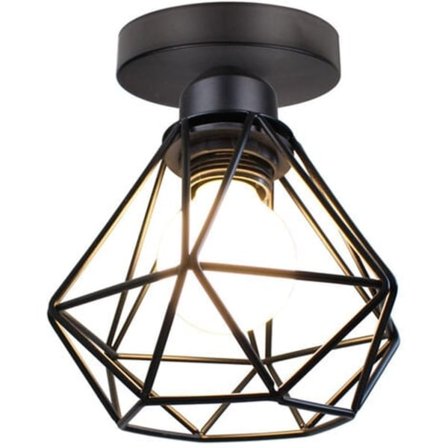 Cham Vintage Plafonnier Industriel en Métal Cage forme Diamant 16cm, Suspension Luminaire Style Vintage Design Rétro pour Salon Chambre Salle à
