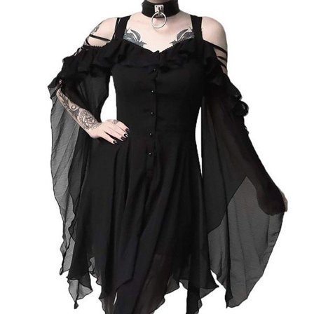 Gotisk Steampunk-fe-kjole i store størrelser med sexede off-shoulder-detaljer til Halloween-renæssancekostumer
