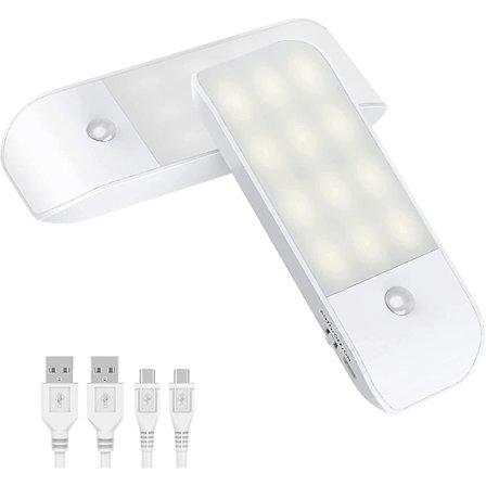Bevegelsessensorlys Innendørs, 2-pakning USB Ladbar LED Nattelys
