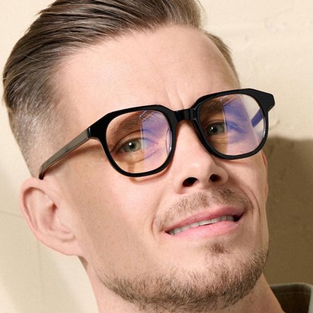 Black Geometric Horn Rimmed Clear-Lens Glasses for Men - Square Sunglasses