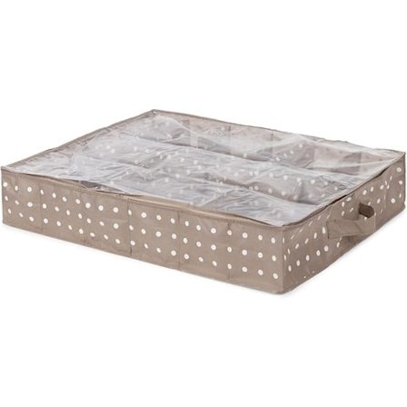 Skohylla för under sängen med 12 fack, Cappuccino/Vit, 60 x 76 x höjd 15 cm