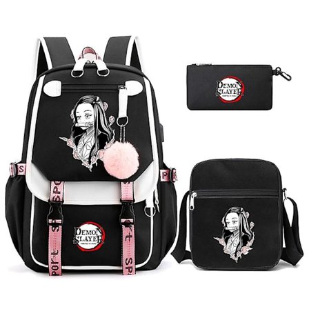 3Pcs Kamado Nezuko Demon Slayer Rygsække Sæt til Piger Anime Skole Taske Teenager Studerende Lærred Laptop Rygsæk Kvinder Rygsæk