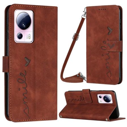 För Xiaomi Civi 2 5g / 13 Lite case Pu Läder Hjärtformad Case med axelrem Brown