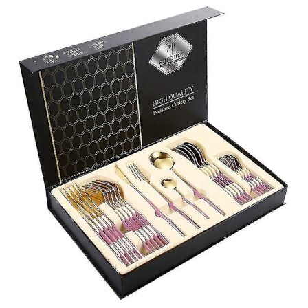 24 kpl Ruokailuvälinesetti, aterimet, veitset, haarukat, lusikat, violetti ruostumaton teräs