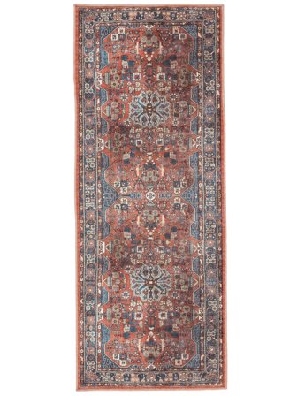 Washable Medallion Galaxy Oriental Rust Red/Blue Runner Rug Small Oeko-Tex