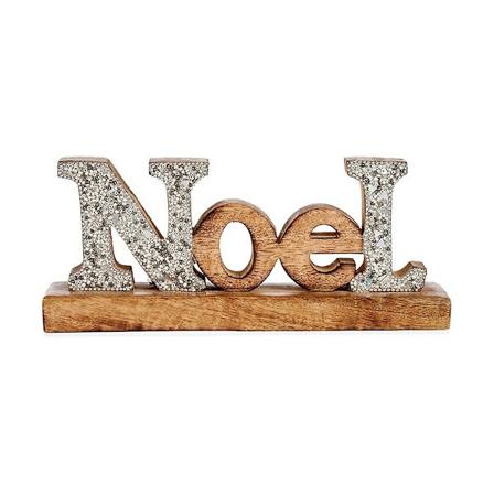Dekorativ figur Noel Glitter 6,5 x 10 x 25 cm Silver Trä