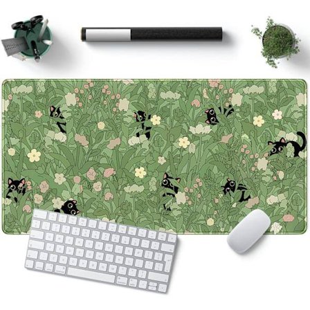 Sött skrivbordsunderlägg med katt-tema, kawaii svart katt blomma musmatta, tangentbordsunderlägg för laptop, kontorsdekoration...