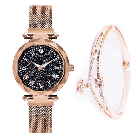 Quartz ur til damer, diameter 32 mm med romertal og armbånd