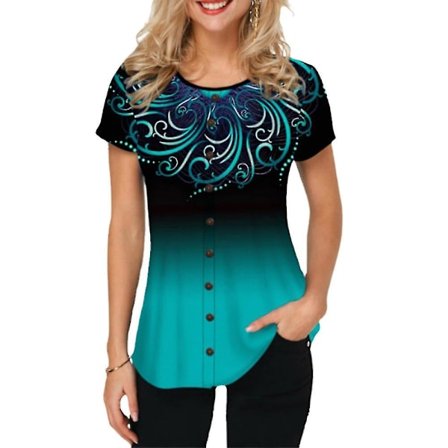 Naisten Gradient-painikkeilla varustettu lyhythihainen T-paita Kesä Casual Topit