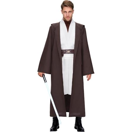 Tunikkjole brun med hette for voksne menn, kappe, kjole, belte og noen Halloween-tilbehør for Halloween, cosplay Parent