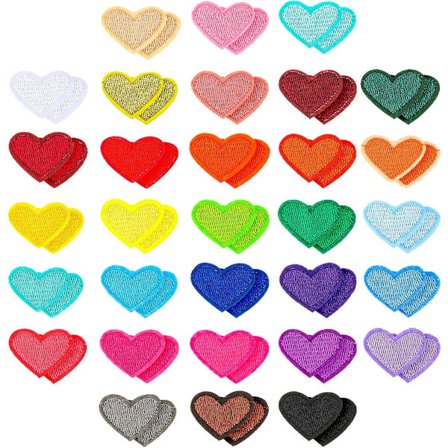 ING 62-pakning med strykemerker, hjerteformede strykemerker, broderte strykemerker, klesmerker, sydde broderte merker