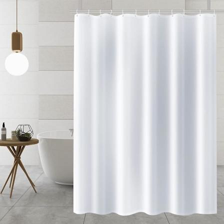 Hvid bruseforhæng lavet af vandtæt og skimmelresistent stof, maskinvaskbar, med 12 kroge og vægtet underkant, 180x200cm