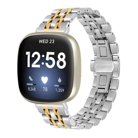 För Fitbit Sense 2/Versa 4 Rostfritt Stål Klockarmband Stilren 7 Pärlor Design Ersättningsarmband