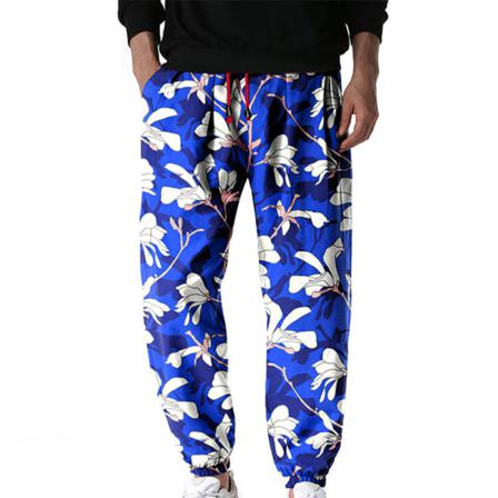 Blommigt Print För Män, Byxor Med Elastisk Midja