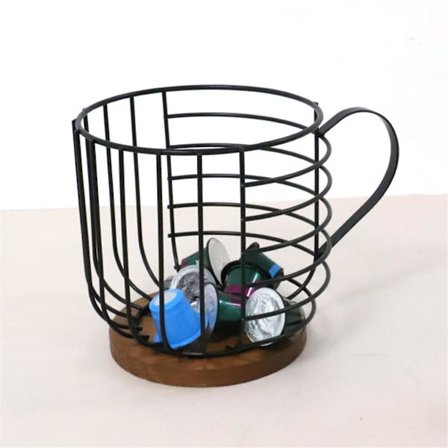 Kaffe filterholder med lokk, oppbevaring for kaffefiltre, rund tre kaffefilterbeholder kurv (svart)