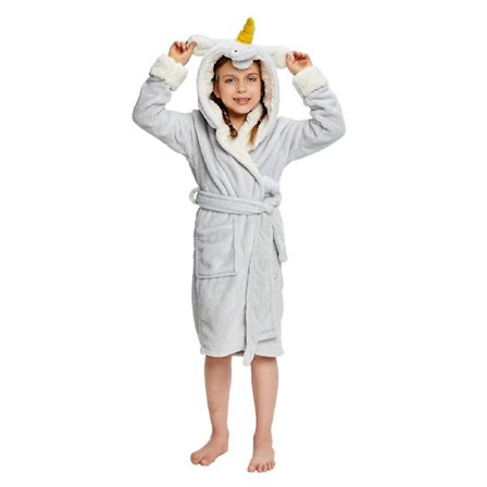 Reedca Flickor Enhörning Morgonrock Mjuk Badrock med Huva Sovkläder Loungewear Presenter Kompatibel med Flickor Småbarn Barn Sherpa Grå Enhörning
