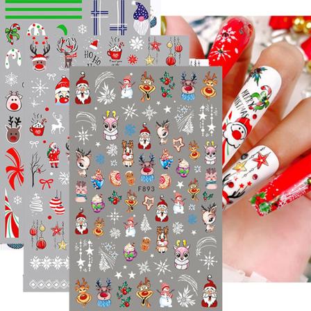 10 Ark Julnagelstickers Dekaler Självhäftande, Snöflinga Tomte Snögubbe Nageltillbehör Semestertillbehör