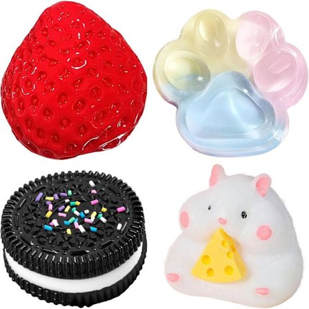 4 st Taba Squishy Set, Jordgubbe + Hamster + Katt tass + Hamster + Oreo, Fufu Squishy Squishe Leksak Squishies Stresslindring