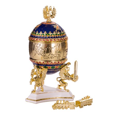 Faberge stil æg Transsibiriske jernbane Smykkeskrin med tog 12,5 cm blå