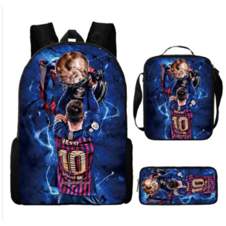 Messi skoletaske rygsæk blyantsæt skuldertaske tredelt sæt