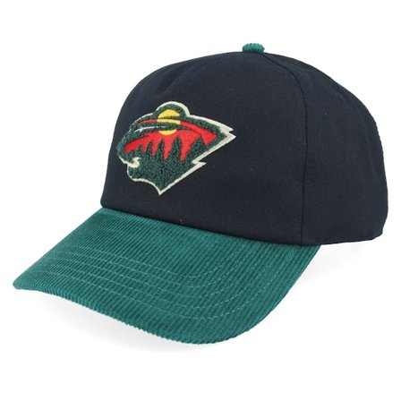 American Needle - NHL Black unconstructed Czapka Z Daszkiem - Minnesota Wild Burnett Black/Green Black/Dark Green Corduroy Dad Cap @ Hatstore