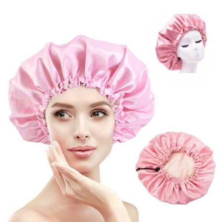 Satin Sleep Cap - Satin Hair Care Cap Bonnet - Justerbar Sleep Cap Rosa rosa