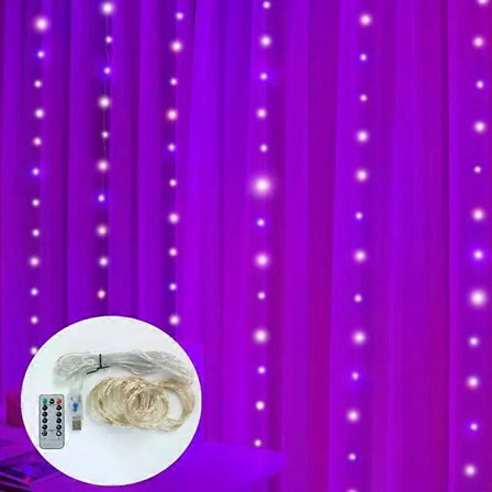 3M LED Ljusslinga Girlang LED Festong Gardinlampa Fjärrkontroll USB Gardin Ljusslingor Juldekoration För Hemmet lila 3M x 2M purple_tfrf