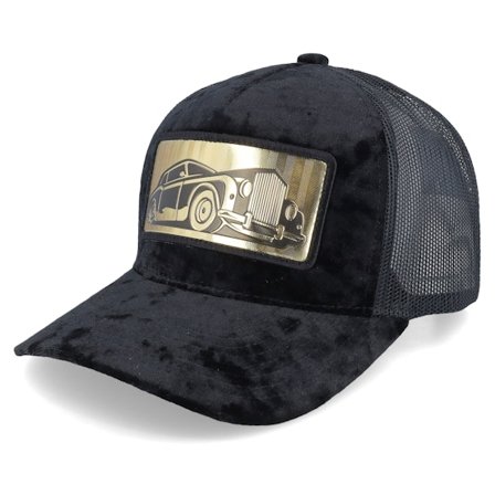 Calza Pennello - Schwarz trucker Cap - Luxury Car Gold Patch Velvet Black A-Frame Trucker @ Hatstore