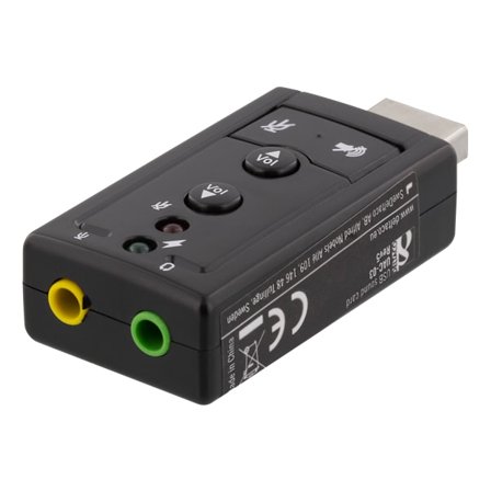 USB audio card, 7.1, mute, volume, 2x3.5mm, mic/headphone