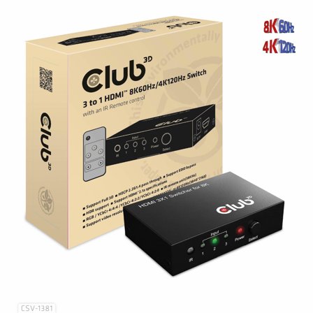 Club 3D 3 To 1 HdmiT 8K60Hz/4K120Hz