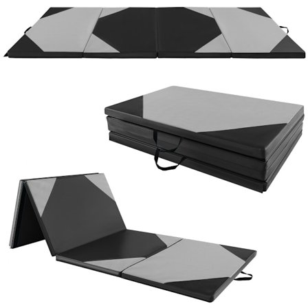 Vikbar träningsmatta av konstläder med kardborrefästen & Bärhandtag 300 x 117 x 5 cm-grå